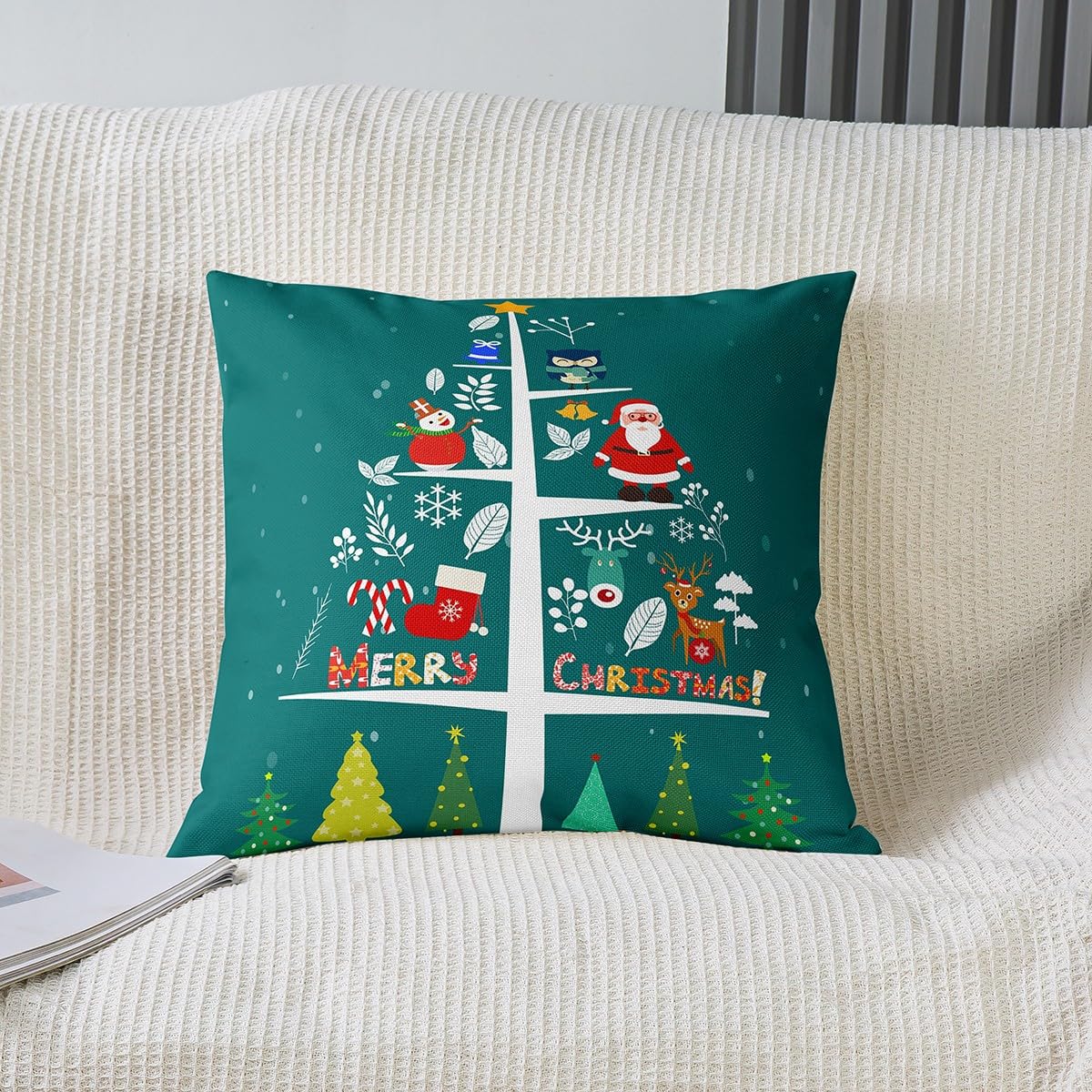 Loussiesd Federa per cuscino con Babbo Natale glitterato e fiocco di neve, decorazione per camera da letto, decorazione per la camera da letto, con stampa di stelle dorate e rosse, 50 x