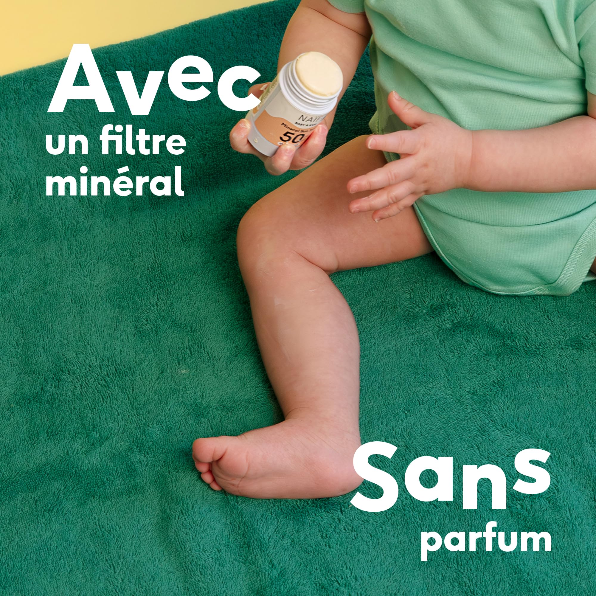 Naïf Stick Solaire Minéral Bébé & Enfant SPF 50 – 0% parfum, sans microplastiques, huiles minérales ni silicones, protection UVA/UVB, résistant à l’eau, testé dermatologiquement – 36 g