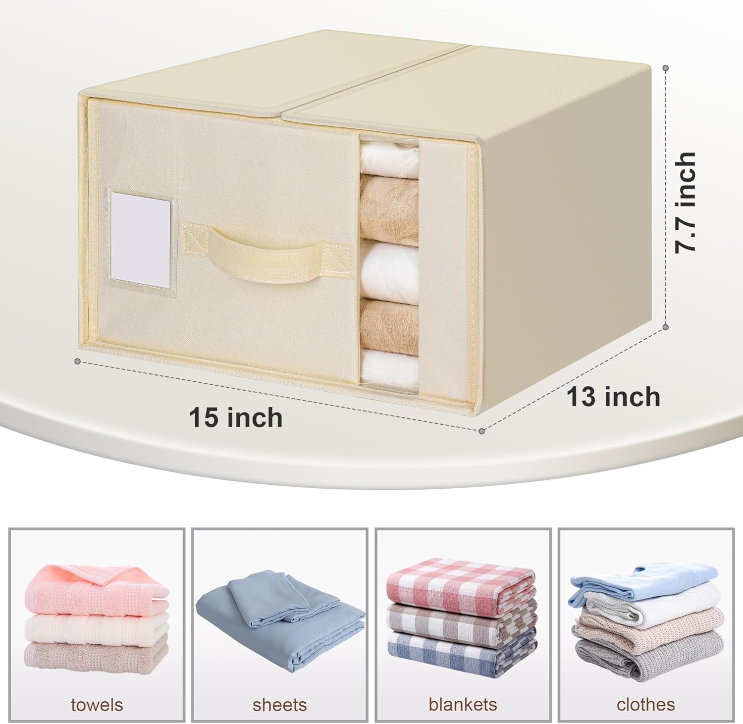 4 Pack Large Bed Sheet Organizers and Storage, (King & Queen Size) Sheet Organizer for Linen Closet, Foldable Bedding Storage Box with Window for Bedsheets, Blanket, Duvet Cover and Pillowcase