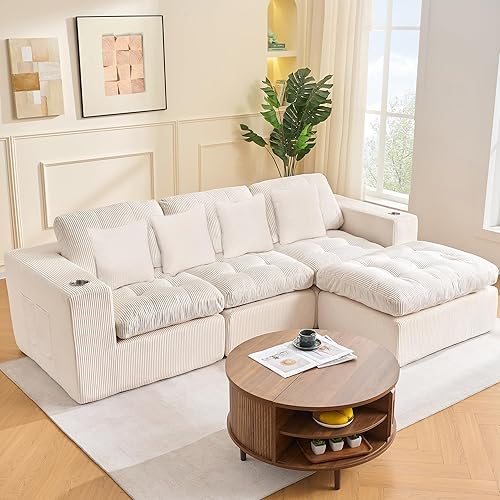 Miniatura 2 de 105 Inch Cloud Sectional Couch Modern Modular Sectional Sofa with Deep Seat - L Shaped Comfy 3 Seater Sectional Couches for Living Room with Cup