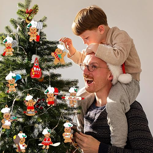 Miniatura 16 de Adornos de casa de jengibre para decoración de árbol de Navidad, 12 piezas de decoración de Navidad de casa de jengibre, adornos colgantes
