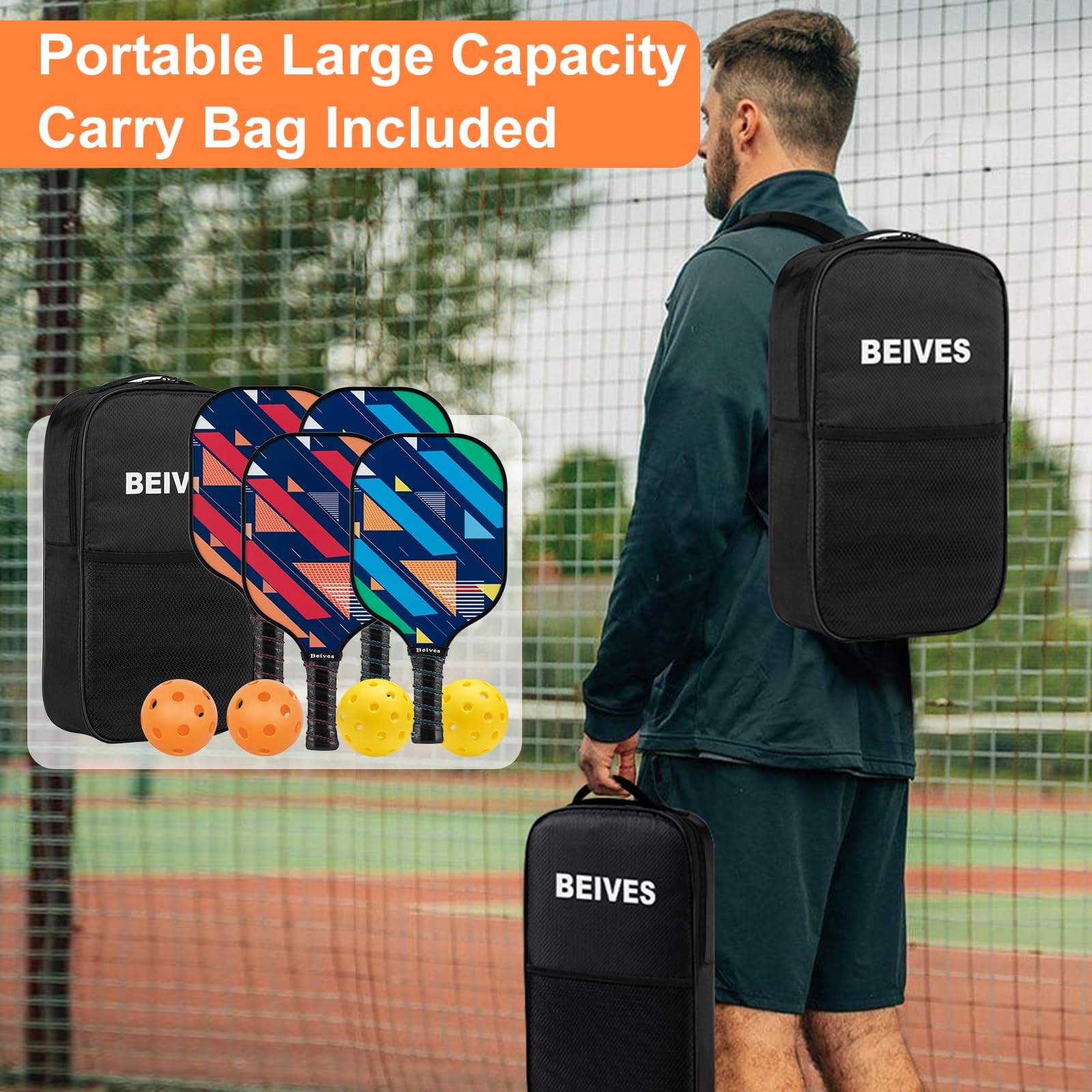 Set di 4 racchette da pickleball leggeri, 4 racchette da pickleball e 4 palline con borsa portatile per il trasporto