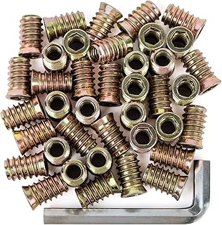 40Pcs 3/8"-16 x 25mm Threaded Inserts for Wood Furniture Screw in Nut Inserts 3/8-16 Threaded Bolt Fastener Connector Hex Socket Drive for Wood Furniture Assortment (with Hex Spanner)
