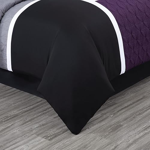 Miniatura 7 de Chezmoi Collection Upland - Juego de edredón acolchado de retales, 7 piezas, moradonegrogris, tamaño matrimonial