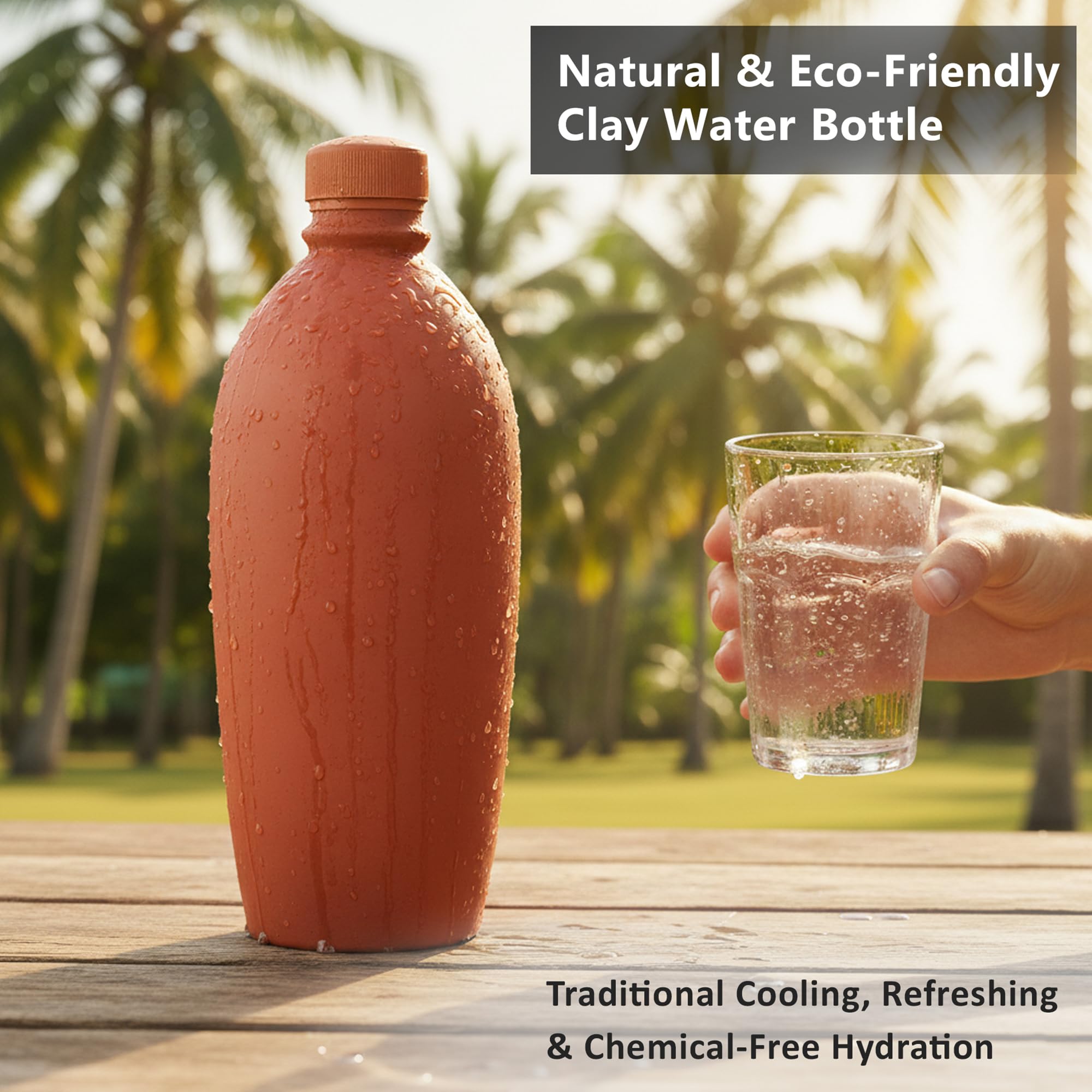 Natural Terracotta Water Bottle - Keeps Water Cool! -5