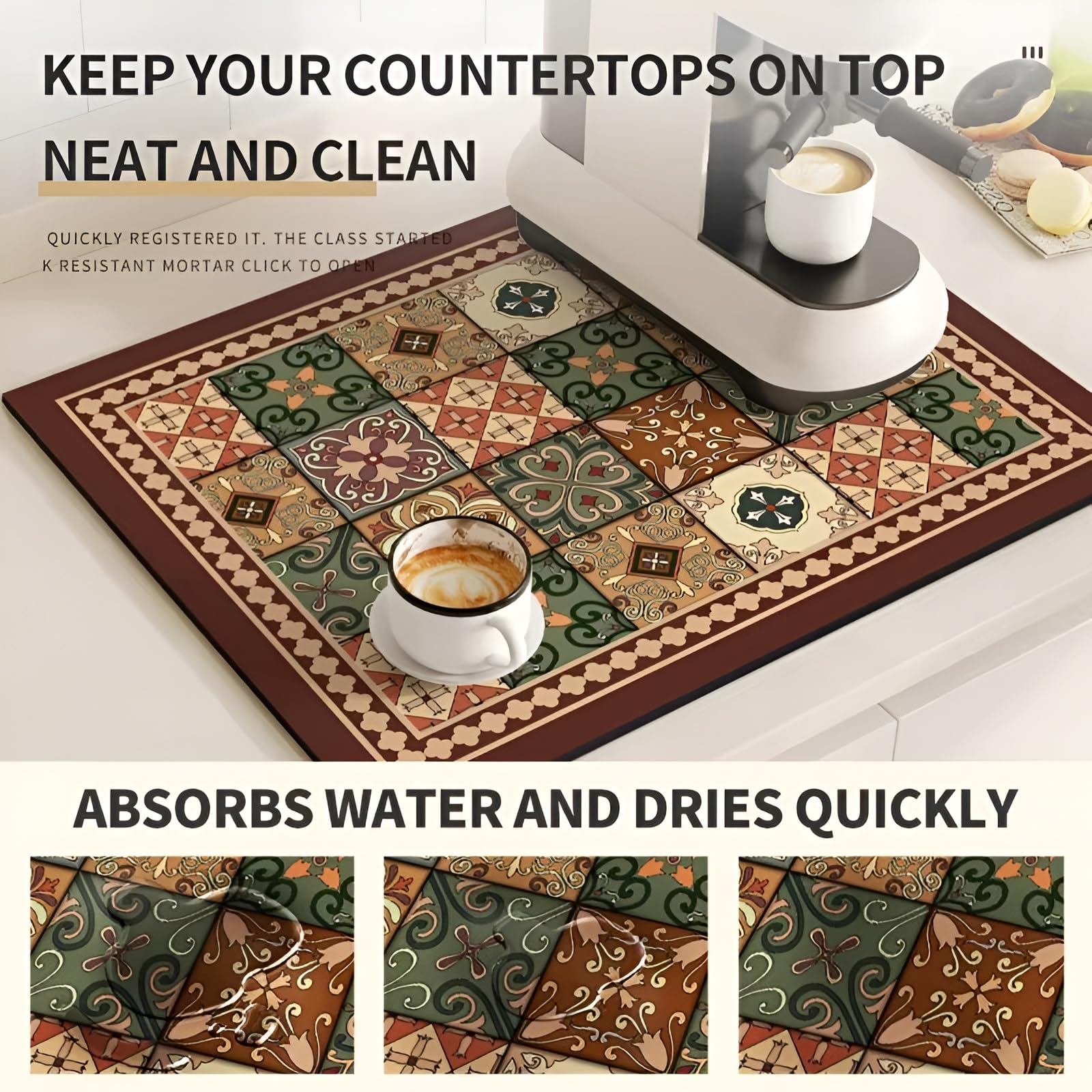 Dish Drying Mat for Water Absorbent Kitchen Utensil | Anti-Slip Kitchen Drying Sink Mat | Easy Clean Table Protector Mat for Sink, Dining, Kitchen Use & Coffee Counter Mat — Amazon image 4