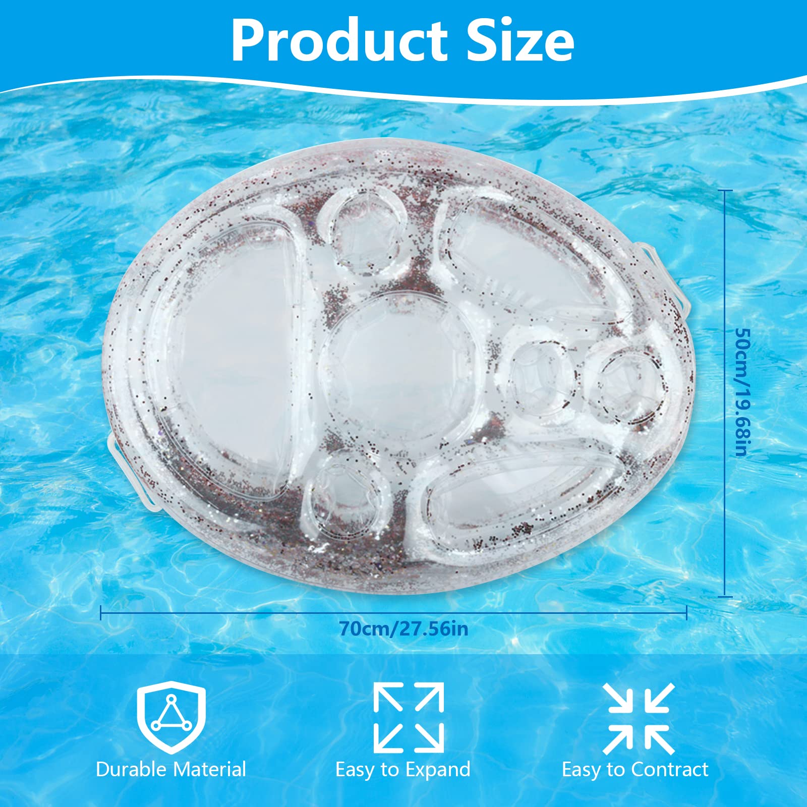 Posavasos hinchable 2 en 1 para bebidas y aperitivos con 8 agujeros, posavasos flotante hinchable para piscina, barra flotante para piscina para fiesta en la piscina, playa, fiesta