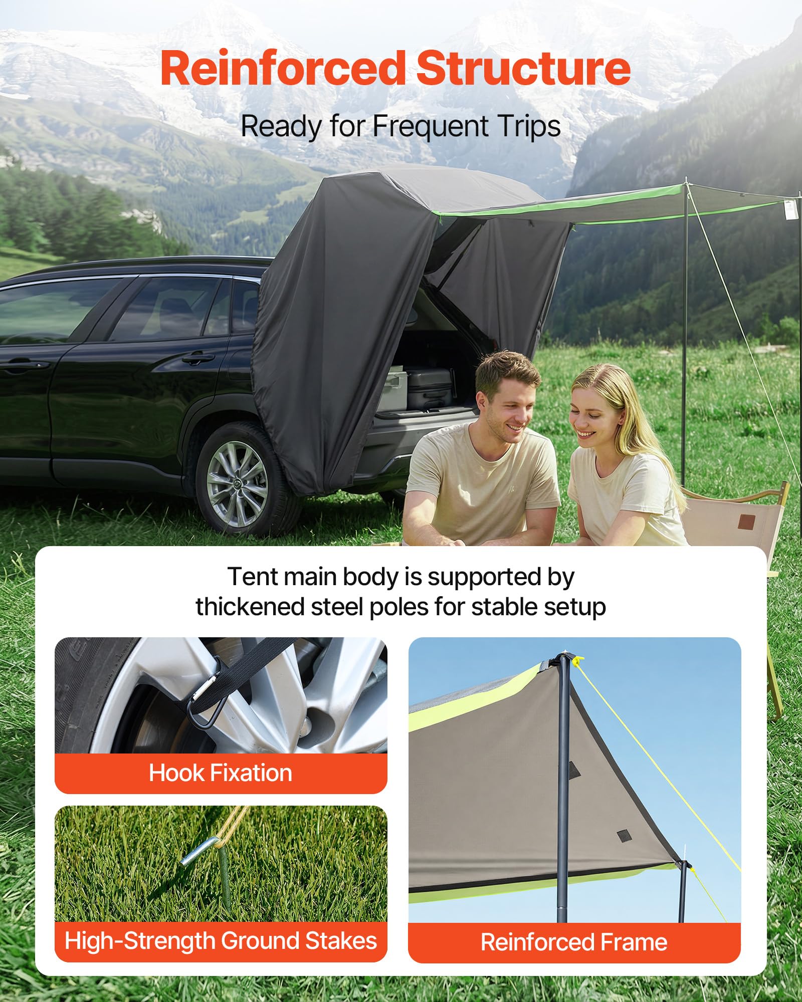 VEVOR Tente de Hayon pour 2 Personnes, Tente Arrière de Voiture SUV Toutes Saisons, pour Camping, Randonnée en Plein Air, Auvent Pare Soleil de Coffre, Imperméable PU2000 mm, avec Sac de Transport