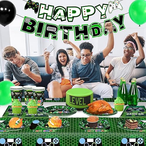 Miniatura 2 de Vajilla de fiesta de videojuegos, platos de videojuegos y servilletas, suministros para fiesta, incluye platos de fiesta de videojuegos, vasos,