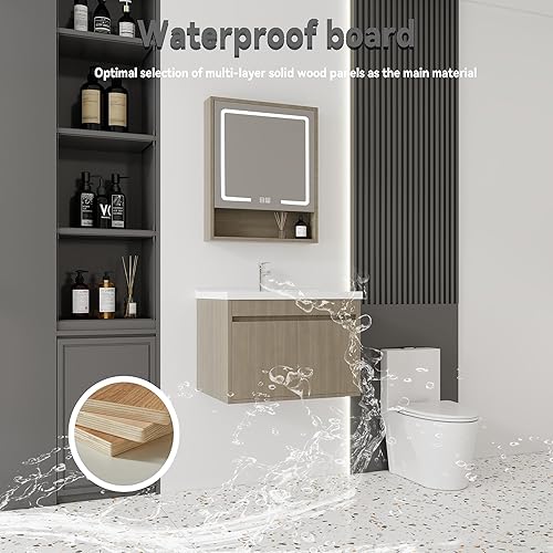 Miniatura 111 de Tocador de baño de 20 pulgadas con lavabo de cerámica, tocador de baño pequeño montado en la pared con puerta de cierre suave, gabinete flotante