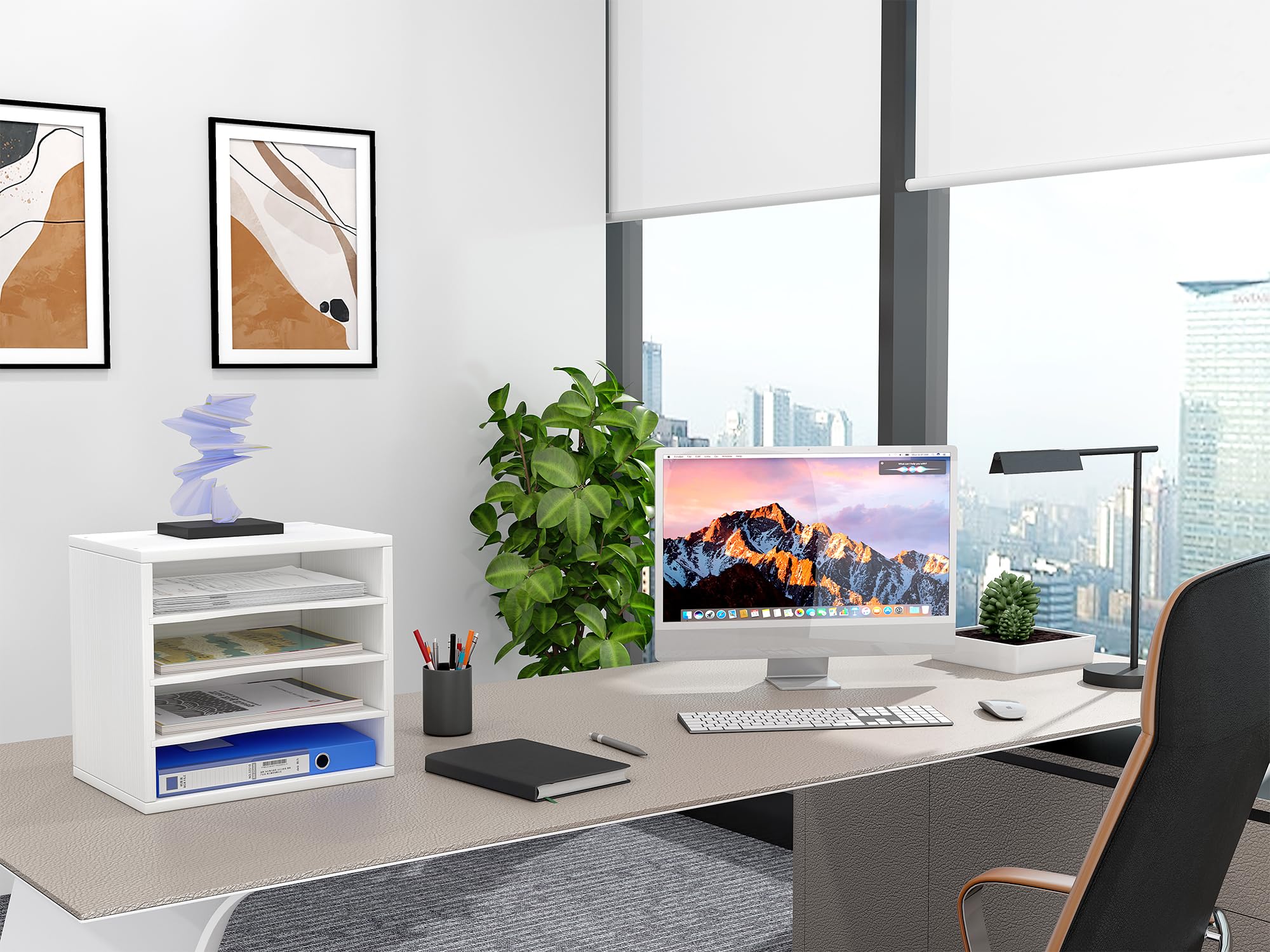 EasyPAG 4 Niveles Madera A4 Organizador Escritorio Bandeja Archivador Clasificador Documentos Soporte Papeles Almacenamiento Archivos Estante Folios,Blanco