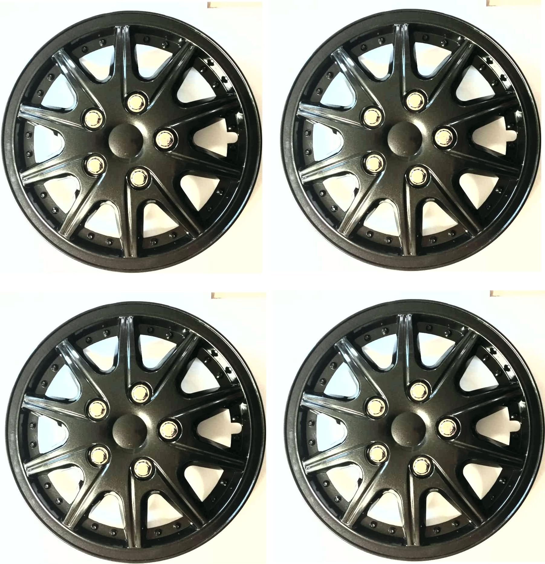 XtremeAuto® Black Wheel car Hub Trims Cover Set of 4 Complete with Ties, Valve caps & Sticker (13 INCH)