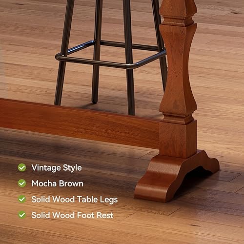 Miniatura 7 de LITTLE TREE Mesa de bar con altura de barra, mesa de pub pequeña con base de madera maciza, diseño medieval retro, barra de cóctel interior para