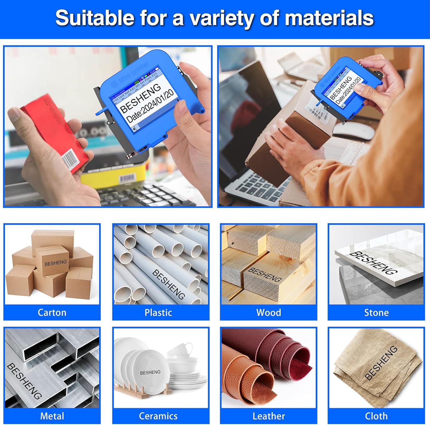 Mini Handheld Inkjet Printer, Handheld Printer Portable with 42ml Fast-Drying Solvent Ink Handheld Inkjet Printer Gun for Date/Batch/QRcode/Barcode Handheld Printer for Any Surface (MP20, 1inch)