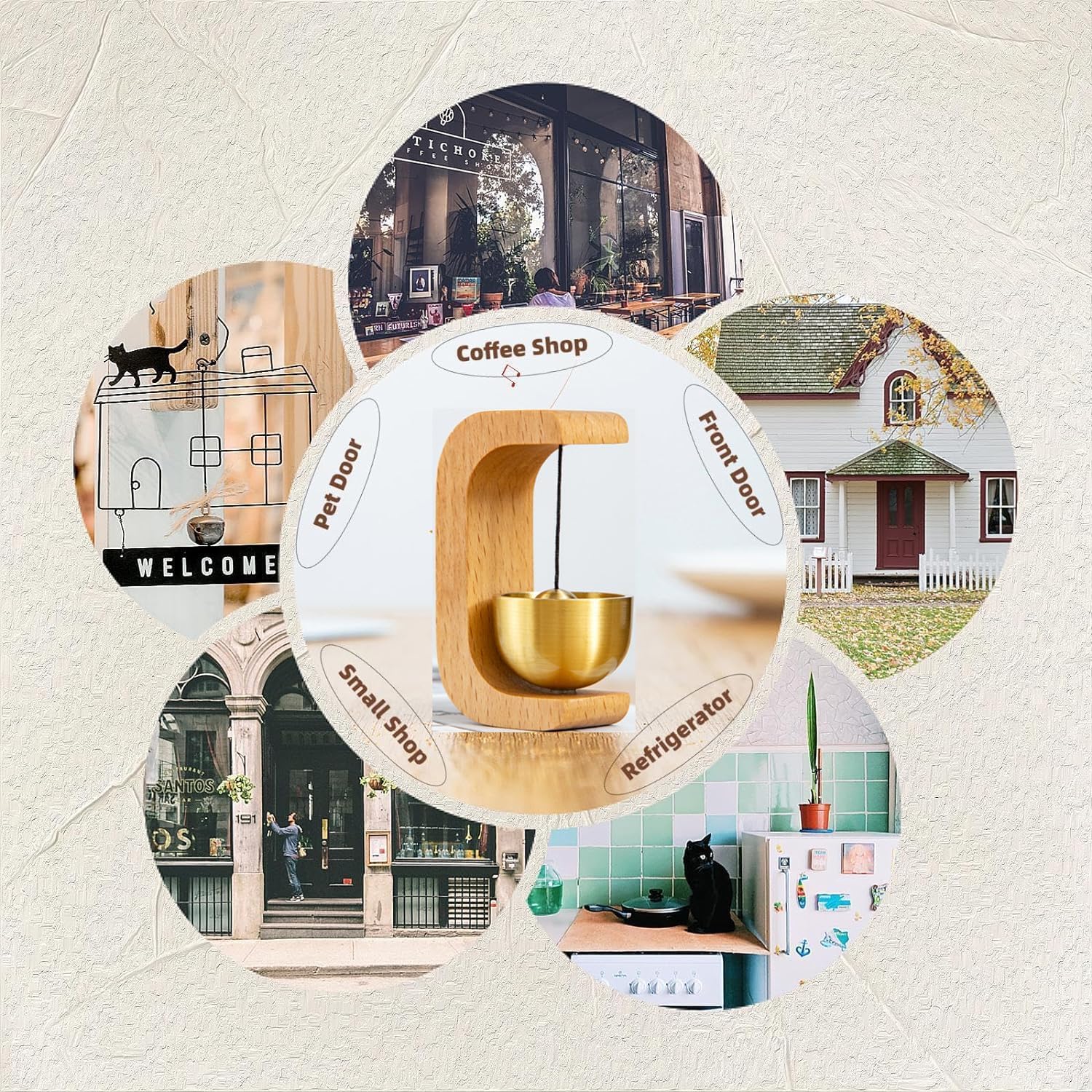 Revashree Craft World Beech Wooden Door Chime with Brass Bell for Home, Dopamine Door Bell Self-Adhesive Magnetic Doorbell, Serene Acoustic for Home & Shop Ideal Housewarming Gift (Light Brown) 3