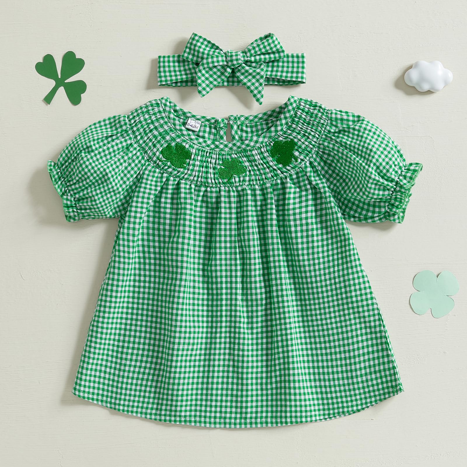 Toddler Smocked St Patricks Dress Baby Girl St Patricks Outfit Vintage Princess Dot Dresses Spring Clothes (aa-Green, 12-18 Months)