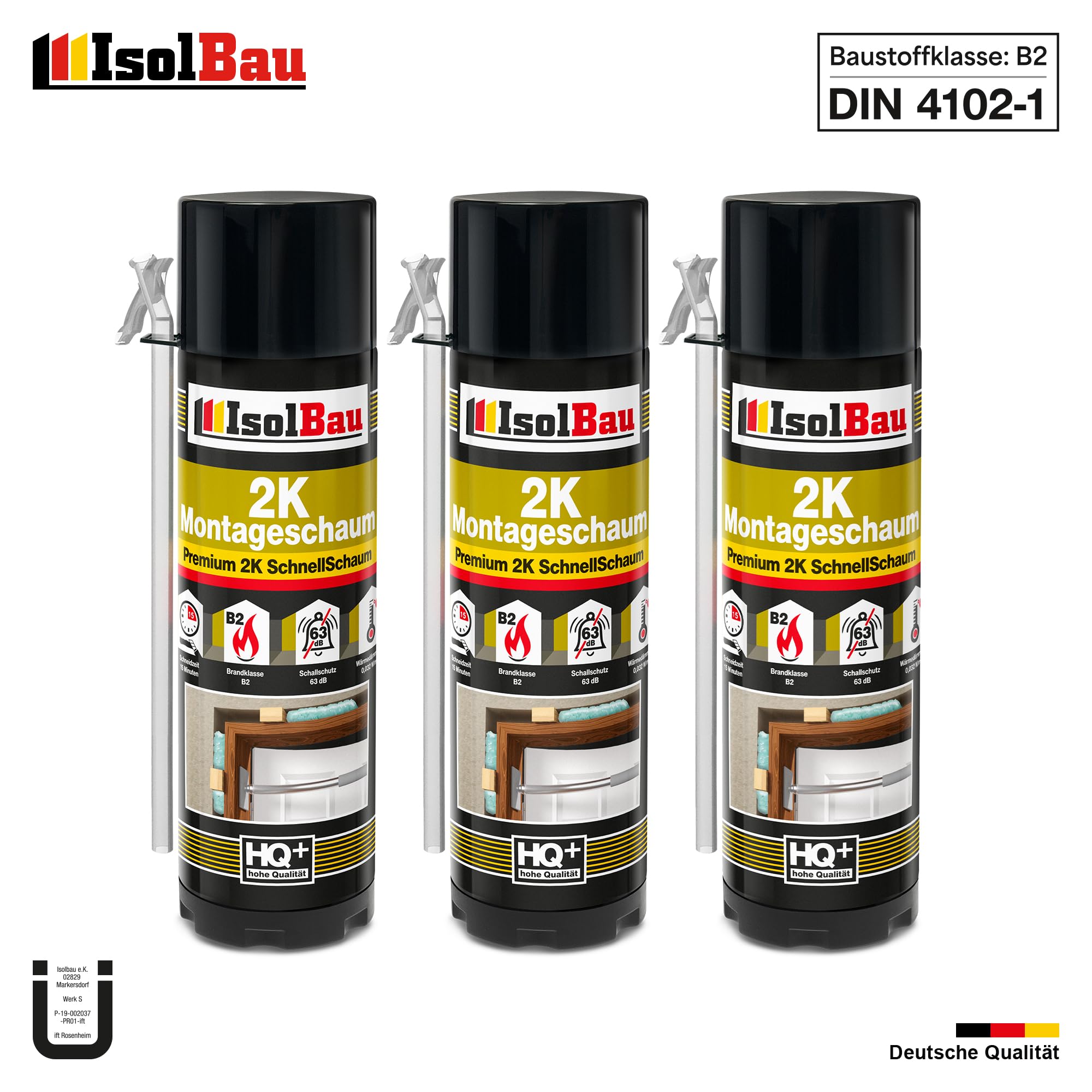 Isolbau 2K Montageschaum B2 Zargenschaum - Premium PU-Schnellschaum für Türen, Fenster, Dämmung & Montage - 3 x 400 ml