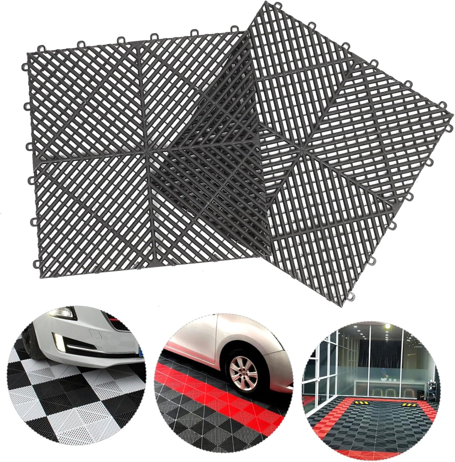 Cabilock 2Pcs Non Slip Interlocking Floor Mats for Car Wash Pool Shower Drainage Tiles with Cushioned Design for Surfaces for Indoor Outdoor Use
