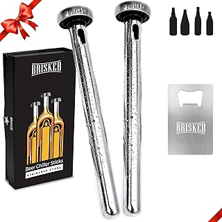 Beer Chiller Sticks for Bottles Set | 2 Stainless Steel Cooling Chillers | Christmas Gift Accessories | Cooler Gag Idea for Men Birthday Gifts