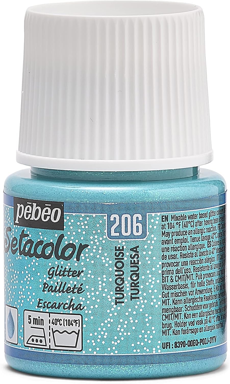 Pebeo 329206 Light Fabrics Glitter Setacolor Fabric Paint, 45ml, Turquoise