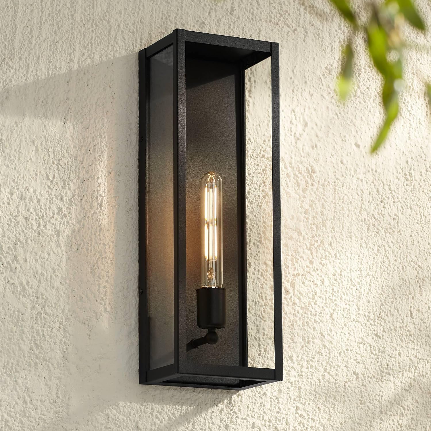 John Timberland Cornell 18" High Modern Industrial Outdoor Wall Light Fixture Mount Porch House Exterior Outside Box Edison Bulb Sand Black Clear Glass Shade Front Door Patio Garage Home Deck Garden