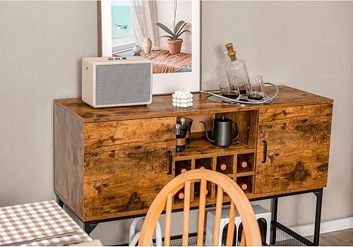 Miniatura 5 de LOKO Gabinete de buffet industrial con almacenamiento, gabinete de vino de cocina para el hogar con estante para 8 botellas y estante de malla