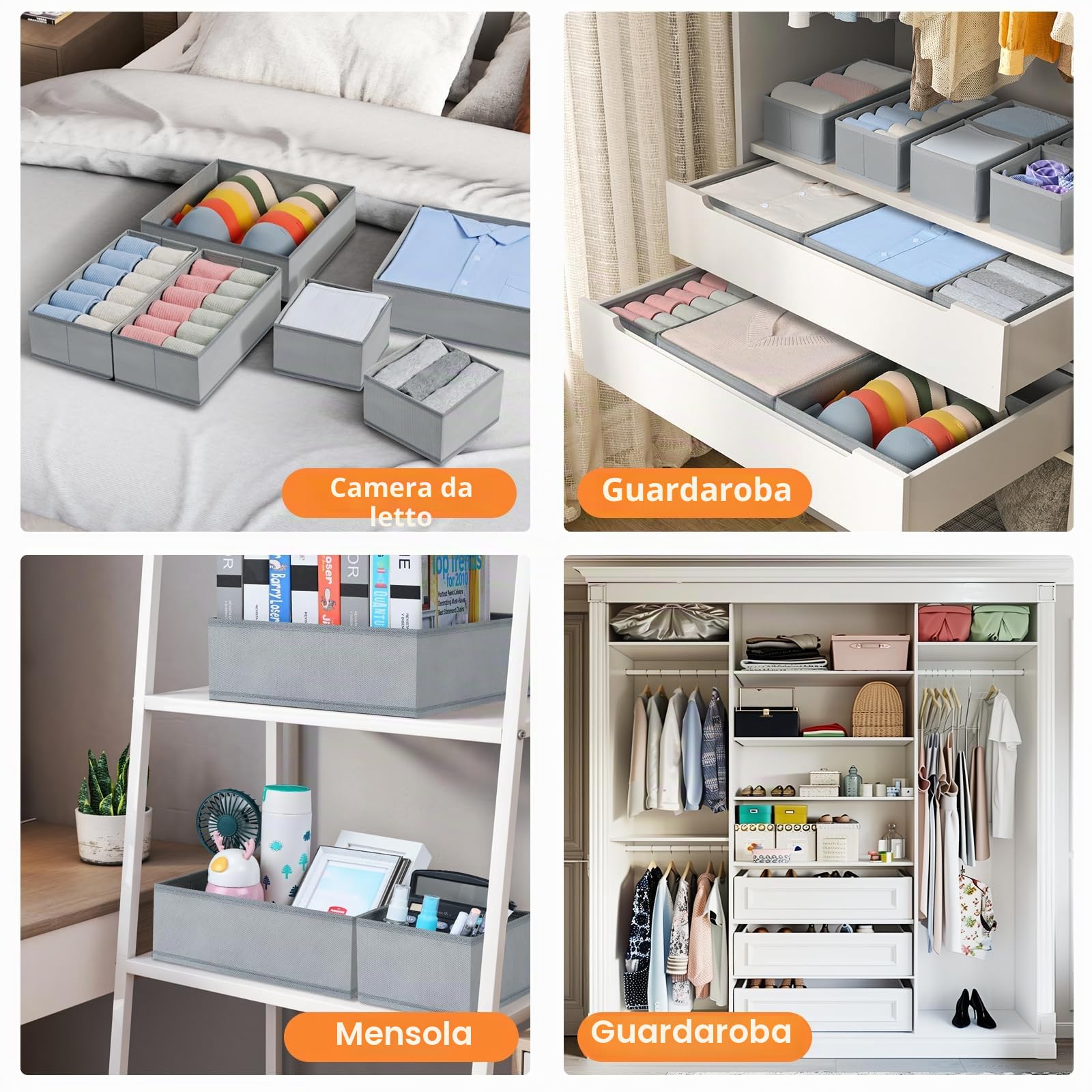 Homsorout Organizer per Cassetti Armadio - Divisori per Cassetti Contenitori per Guardaroba Organizzatore Cassetti per Calze, Pantaloni, Biancheria Intima, 12 Pezzi Grigio