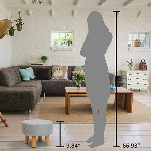 Miniatura 3 de H&B Luxuries Taburete otomano acolchado redondo de tela (4 patas-lino simple)