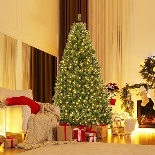 Miniatura 10 de DREAMADE Árbol de Navidad artificial preiluminado de 5 pies con 600 ramas de PVC, 150 luces LED de doble color con certificación UL, 11 secuencias,