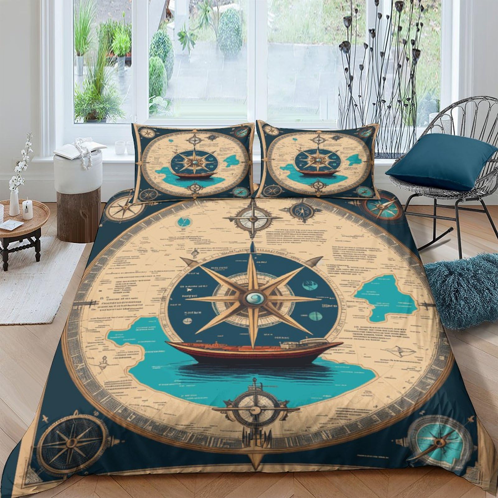 Housse de couette boussole zippée finie la couette qui glisse dans la parure de lit enfant