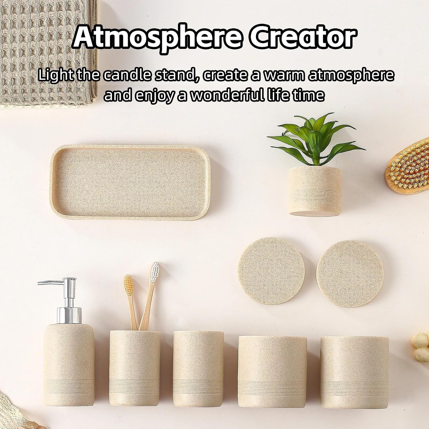 7 PCS Bathroom Accessories Set, Sandstone Look Bath Storage for Home Decor