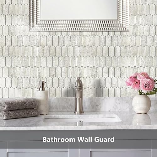 Miniatura 6 de Vamos Tile Azulejo hexagonal largo para salpicaduras  10 hojas adhesivas para salpicaduras de cocina y baño, 12.4 x 12 pulgadas, aspecto de pizarra