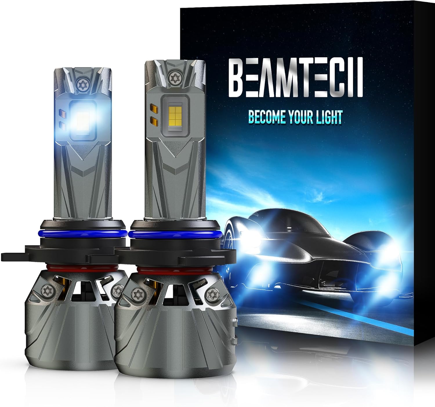 BEAMTECH 9005 Light Bulb, 800% Brighter High Speed Fan 6500K Xenon White Bulbs or Fog Lights Pack of 2