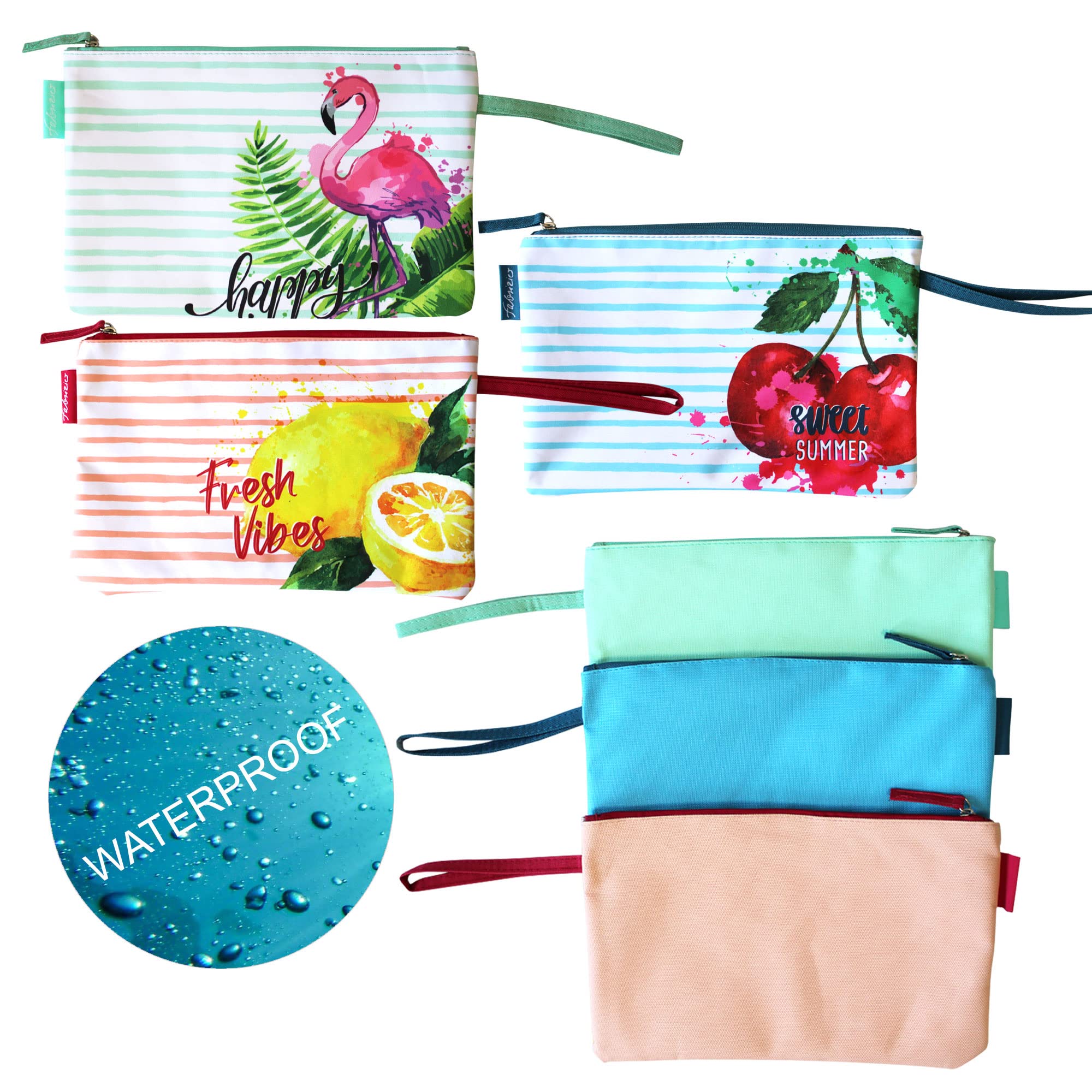 Bikini Wetbag Happy Lindgrün, wasserdichte Badetasche, Bikini Bag im Sommer Design, Nasstasche für Unterwegs, Schwimmbeutel für Urlaub, Strand, Schwimmbad