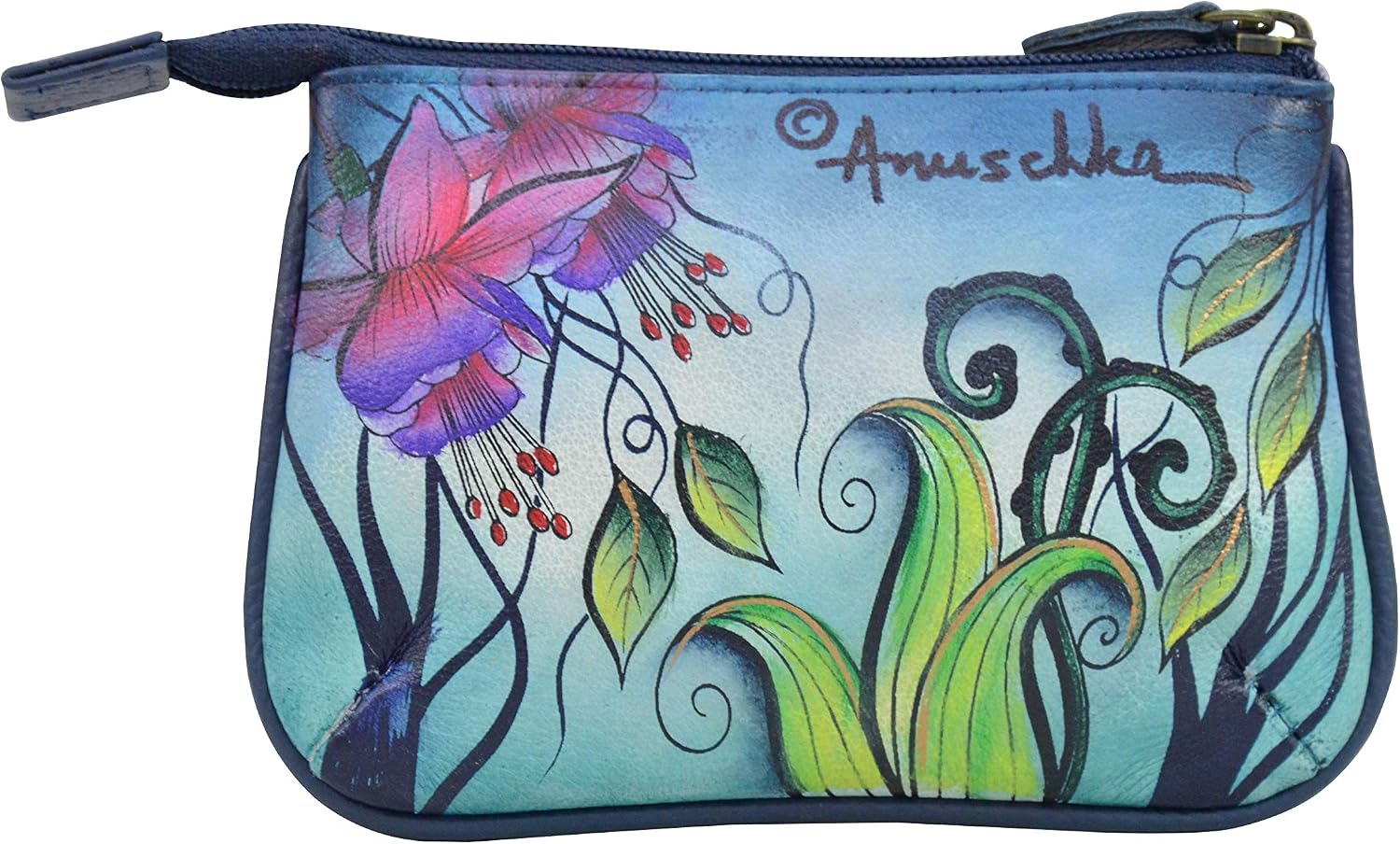 Anuschka Women’s Hand-Painted Genuine Leather Medium Zip Pouch - Coin and Key Pouch - Zippered, 2 Key Fobs