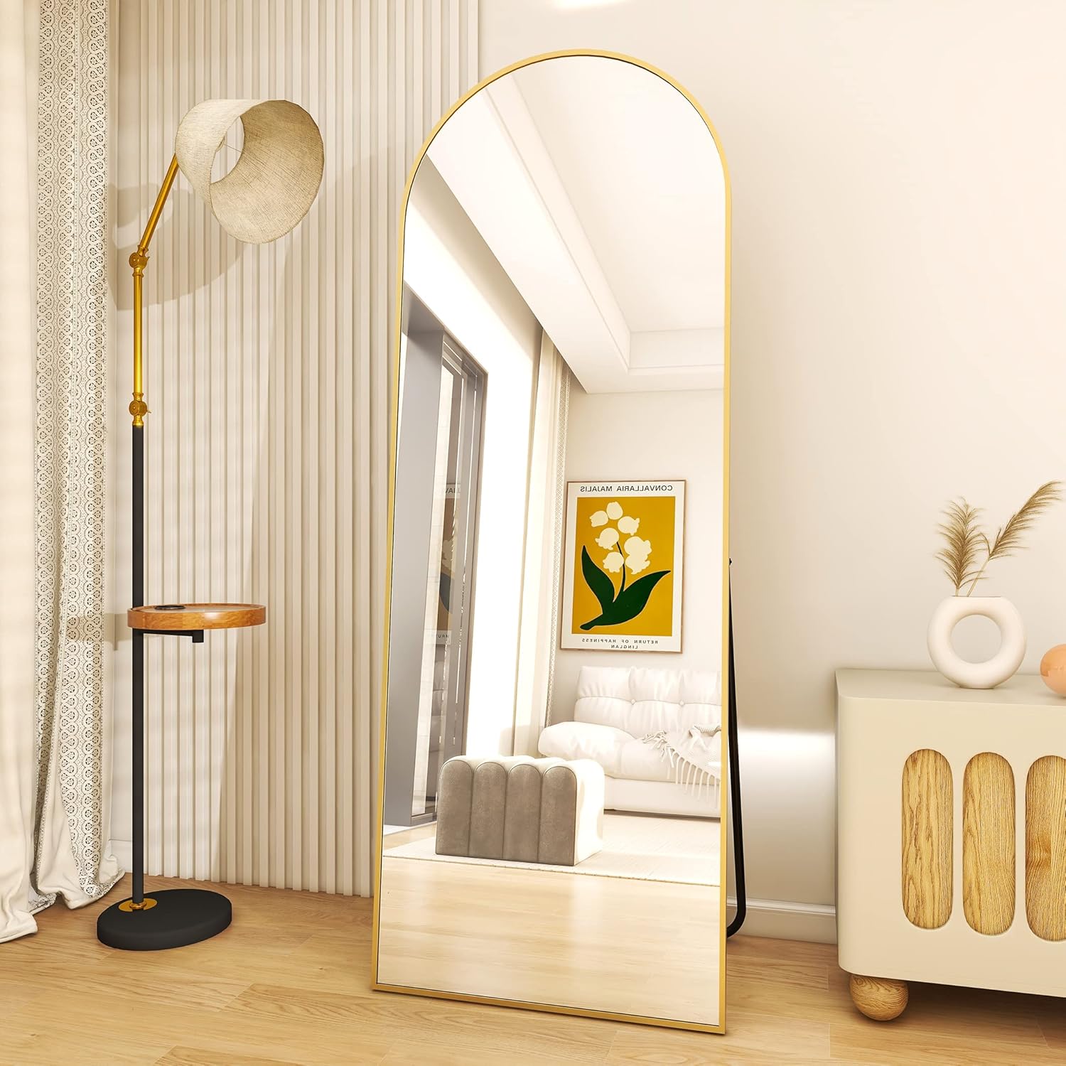 XRAMFY 64"x21" Arched Full Length Mirror with StandGold