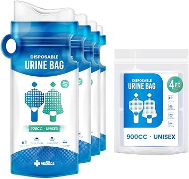 Medtecs Urine Bag Disposable 4 pcs 900ml Emergency Travel Pee Bag with Handle Turns Liquid to Gel for Clean, Leak-Free Relief for Adults & Kids Available in 8/16/24 pcs