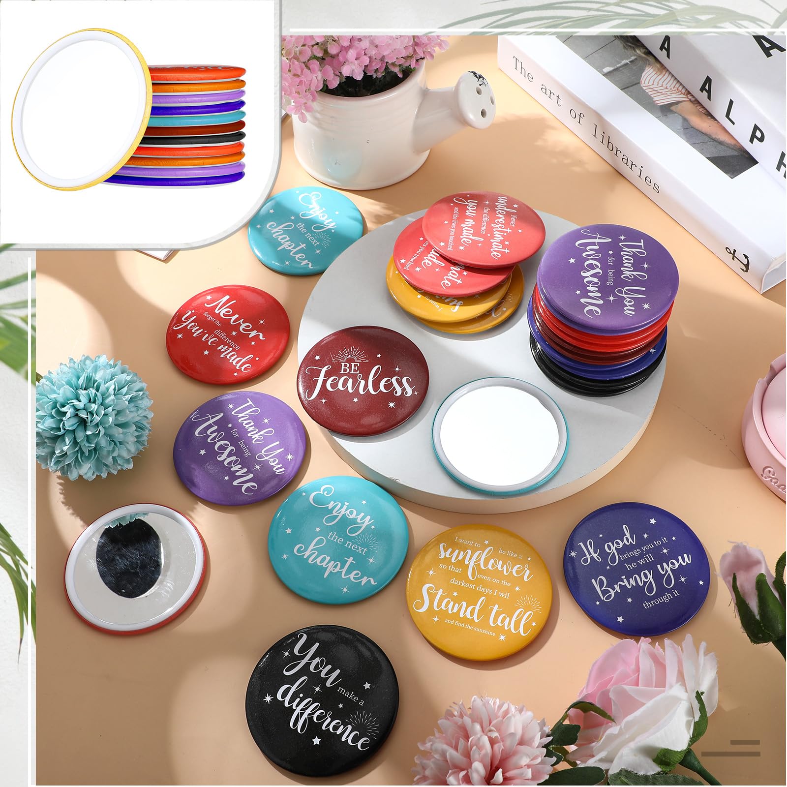 Kigley Inspirujące kompaktowe lustro 7,5 cm, okrągłe, przenośne kieszonkowe szklane lusterko do makijażu, mini małe lustro dla kobiet, nauczycieli, dziewcząt, współpracowników, przyjaciół (kolorowa