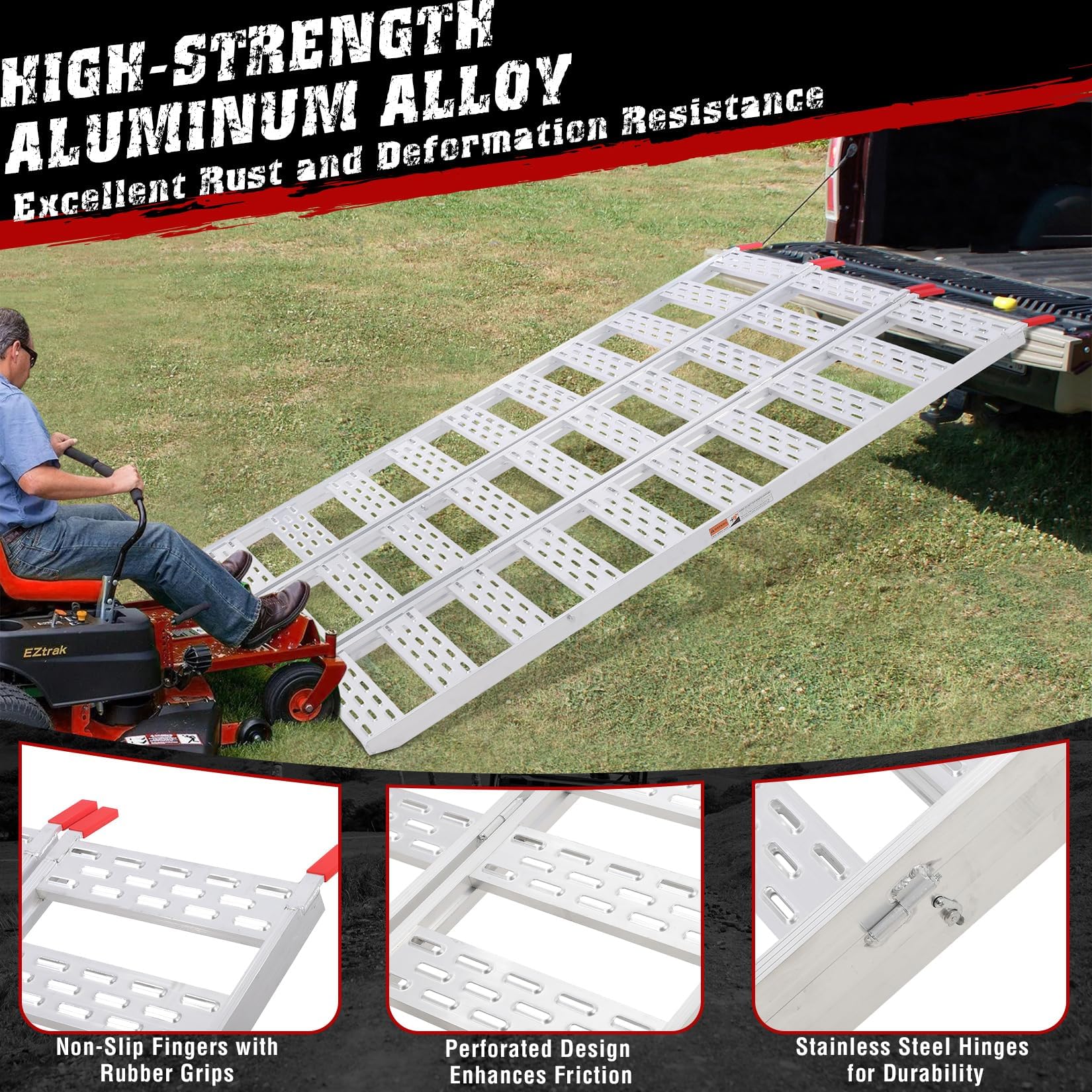 Garvee Rampe de Chargement tri-Pliable en Aluminium, Antidérapante et résistante à la Rouille, Capacité 680kg, avec Sangles de sécurité, pour Moto, Quad, UTV, Camion, remorque, Voiture, 193x127cm