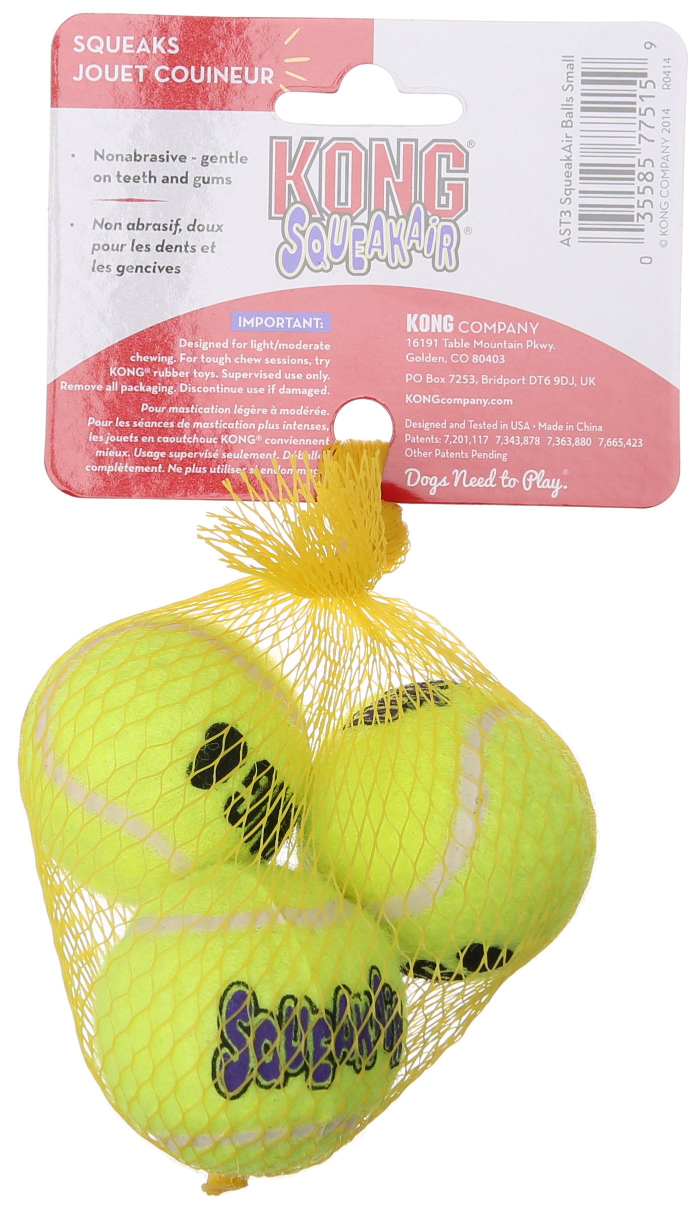 KONG Squeaker Tennis Balls Dog Toy, Small, 3 Count