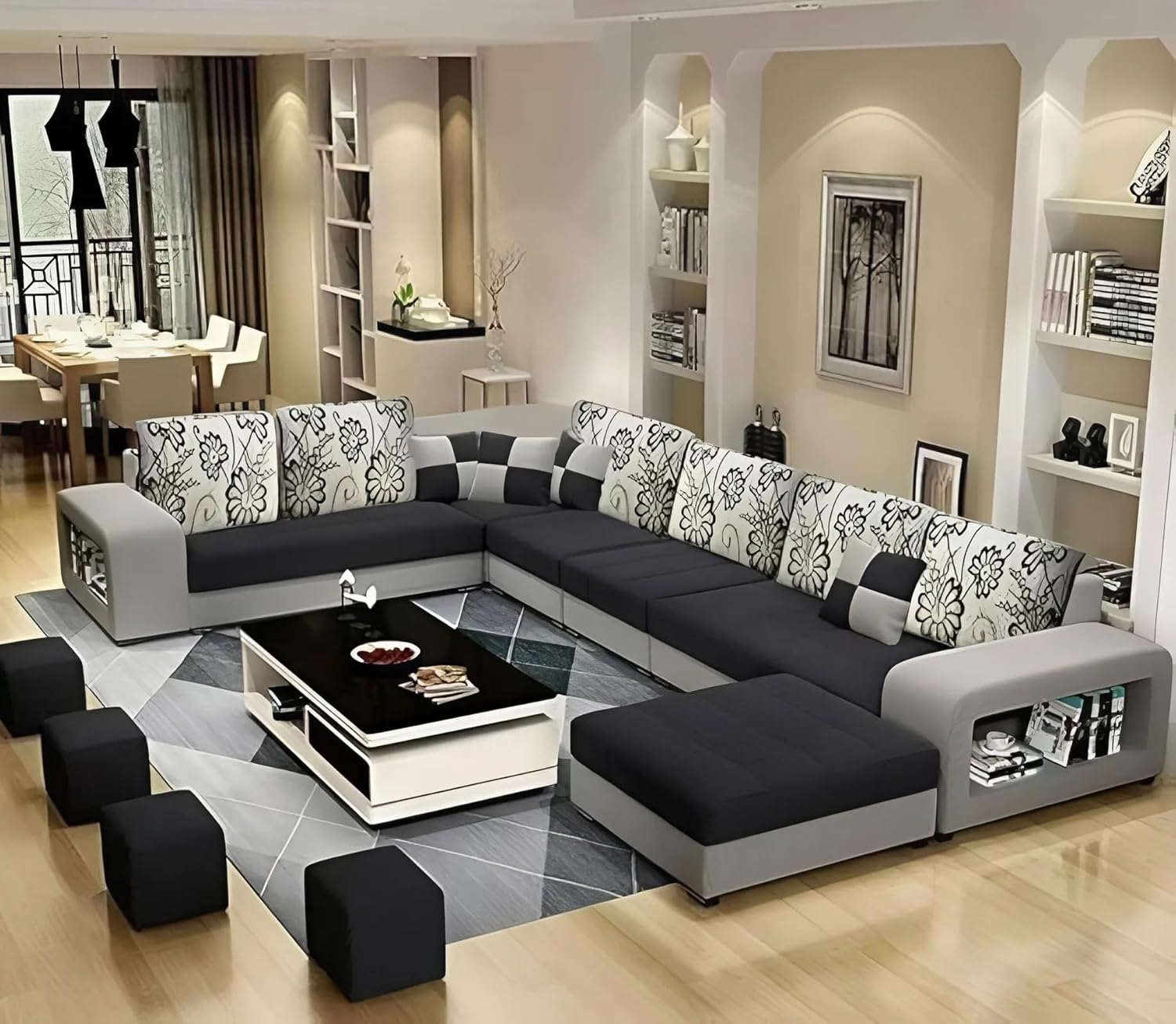 Torque – Allister U Shape 12 Seater Sofa Set for Living Room (Right Side, Light Grey & Black) | U Shaped Sofa Couch with 4 Puffy for Hall Guest Room | 3 Years Warranty Torque – Allister U Shape 12 Seater Sofa Set for Living Room (Right Side, Light Grey & Black) | U Shaped Sofa Couch with 4 Puffy for Hall Guest Room | 3 Years Warranty