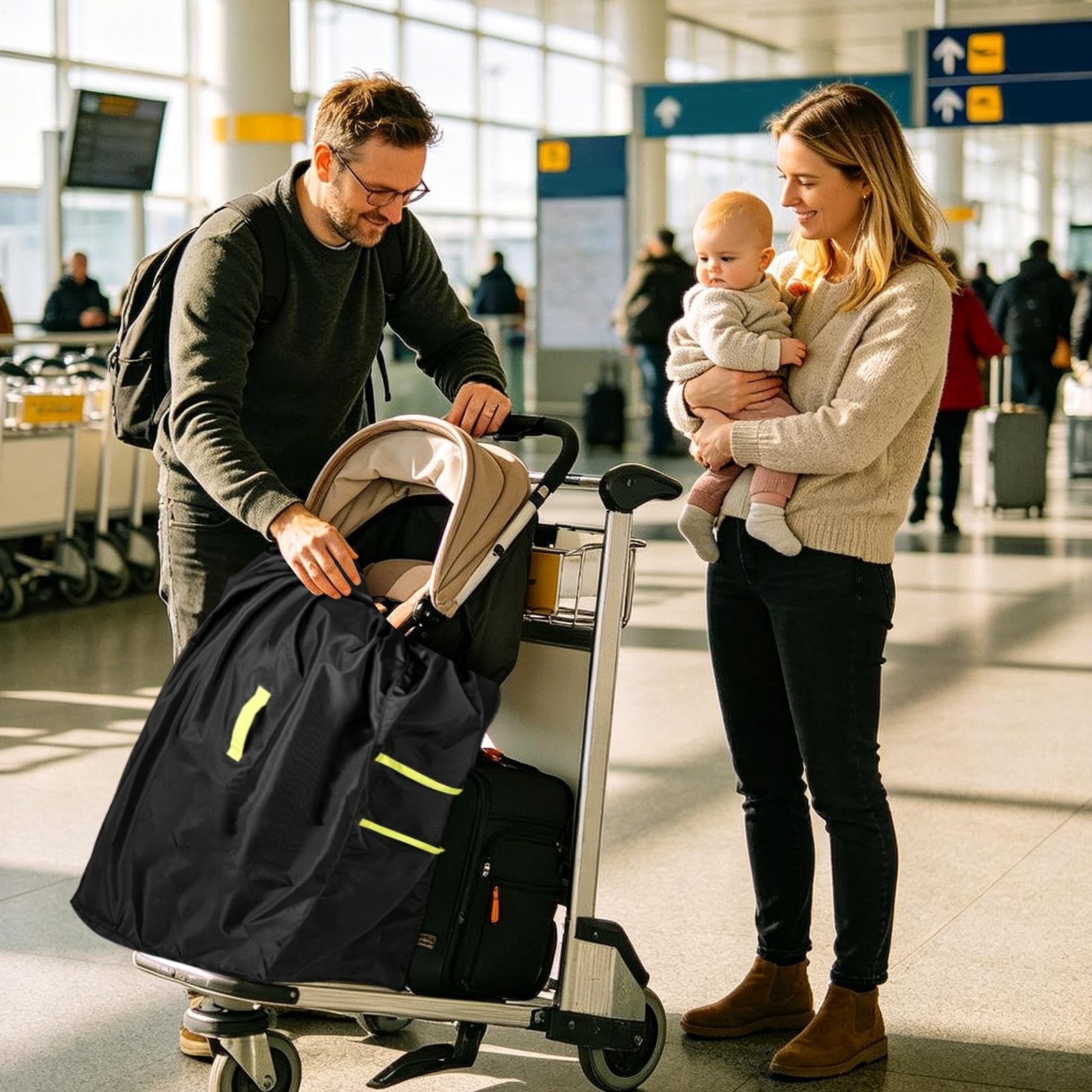 Generisch Sac de voyage pour poussette, housse de protection, 61 x 46 x 119 cm, tissu Oxford avec bandoulière rembourrée, étui de transport durable avec ajustement sûr, sac de transport pour