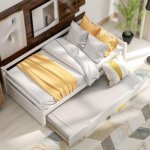 Miniatura 4 de SOFTSEA Sofá cama de tamaño individual con nido, marco de sofá cama de madera maciza con nido extraíble, sofá cama doble capitán, soporte de