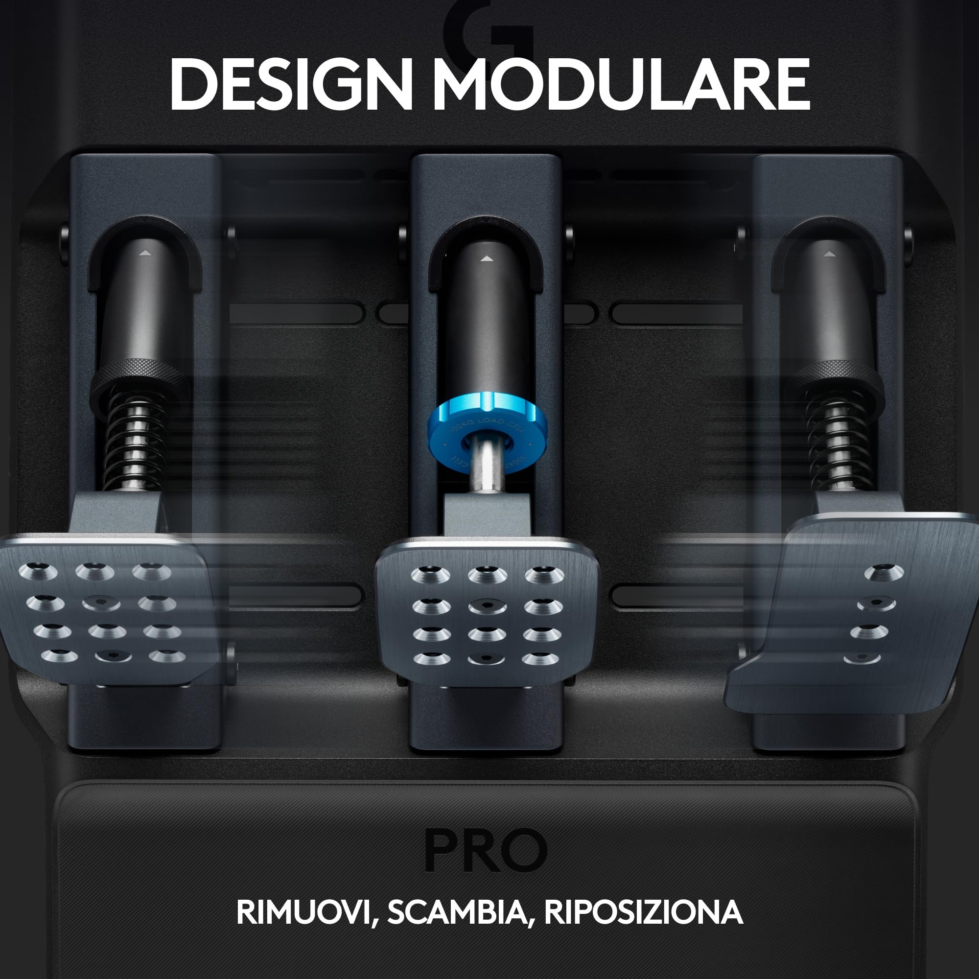 Logitech G PRO Racing Pedals - Pedali per simulazioni di corse con freno con cella di carico da 100 Kg, completamente personalizzabili, molle ed elastomeri intercambiabili, design modulare, Nero | Freno con cella di carico di 100 kg, molle ed elastomeri i