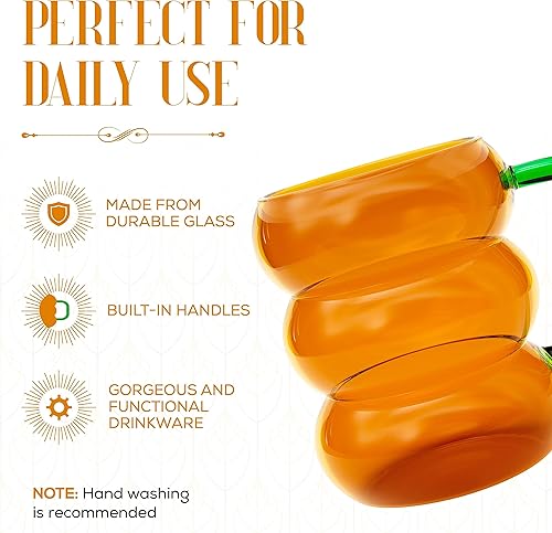 Miniatura 3 de Elle Decor Vasos de burbujas con asa  Juego de 2 vasos para agua, café helado, jugo, taza de café de 12 onzas, juego de regalo de bebida de 3.15 x