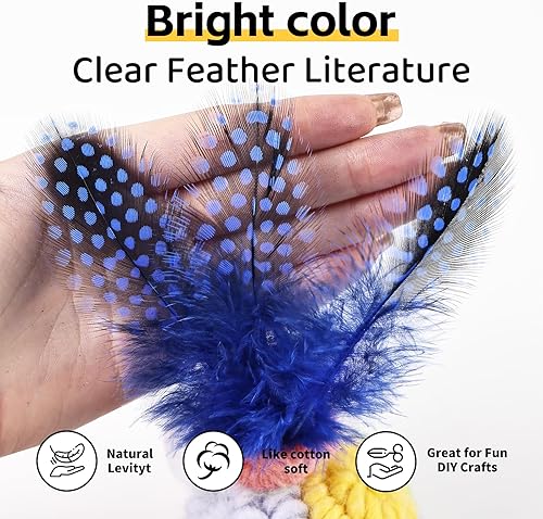 Miniatura 5 de THARAHT Spotted Feathers - 120 plumas pequeñas naturales de faisán de Guinea a granel de 2 a 3 pulgadas para manualidades, sombreros, atrapasueños,