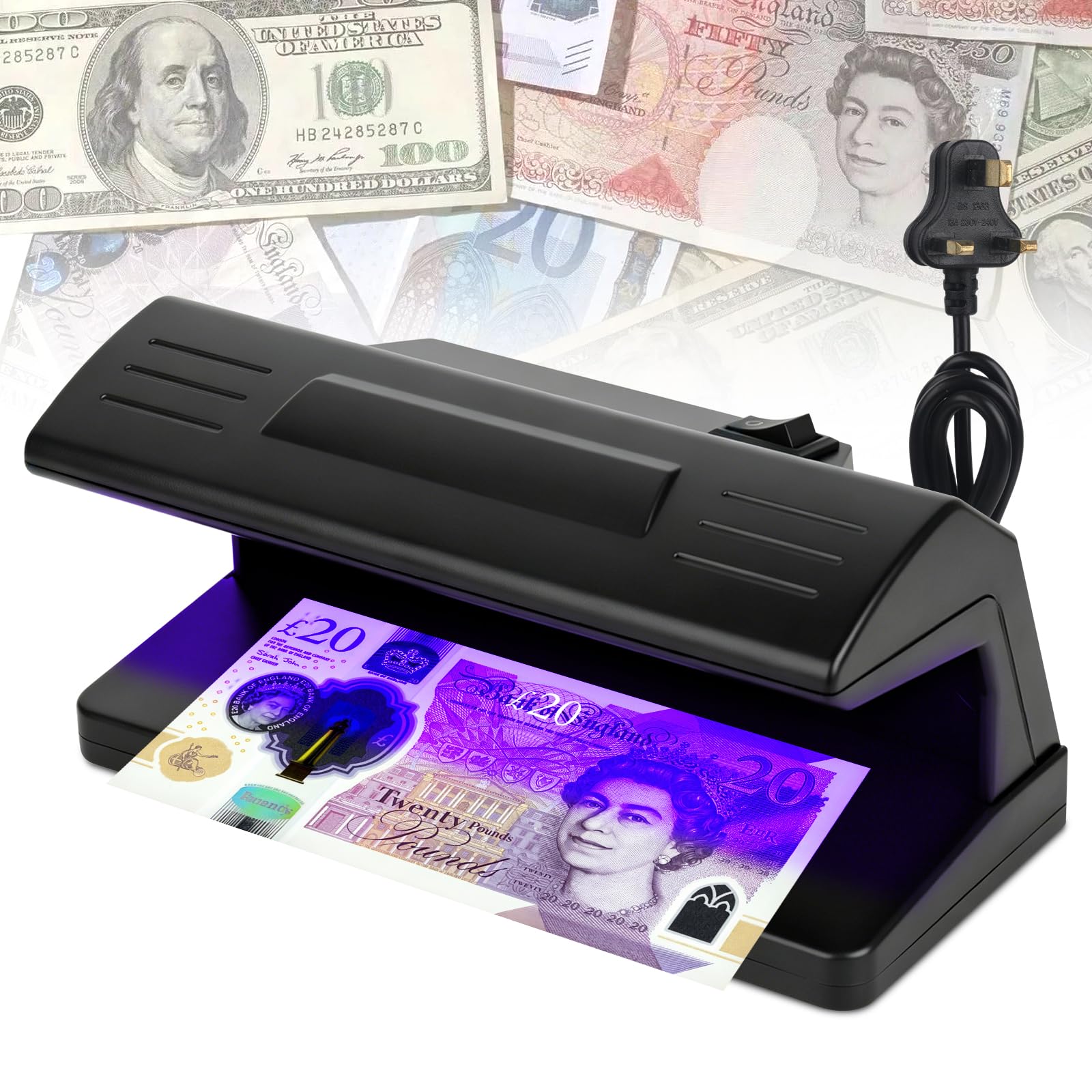 Foreverup Counterfeit Money Detector, Note Checker, UV LED Light Money Checker Machine, Fraud Prevention Money Checker, Spots Fake Money Notes Easily for Shops Hotels Supermarkets, UK Plug