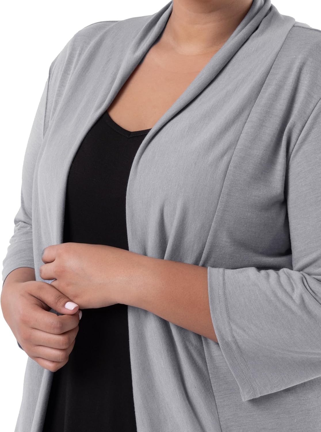 Wright's womens Plus Size 3/4 Sleeve Draped Open Front Jersey Pocket Cardigan - Image 4