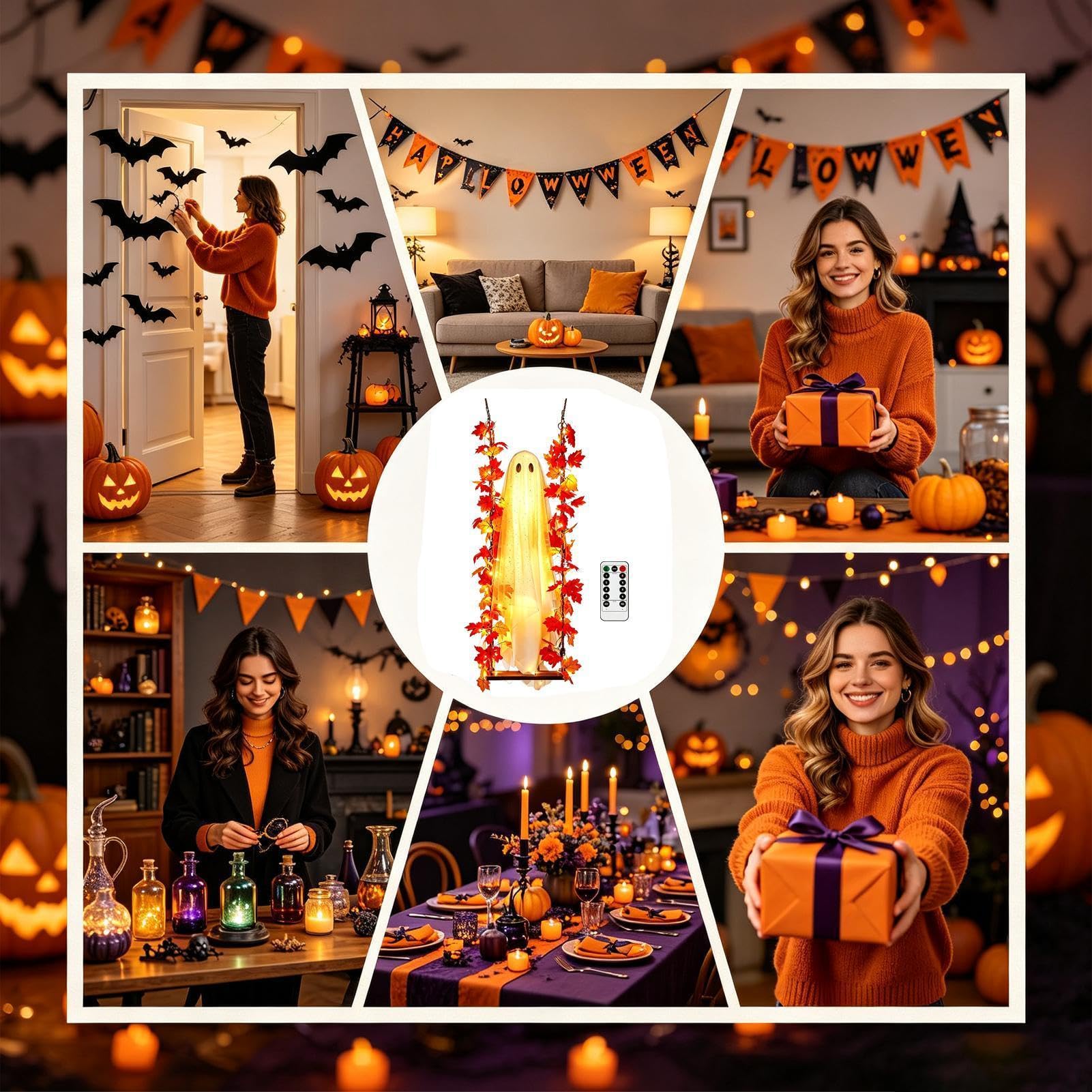 Decorazione Fantasma Halloween Decorazione Per Feste Spettrale Luminosa 120 | Arredo Da Esterno Fantasma Su Altalena Per Giardino, Balcone, Interno ed Esterno