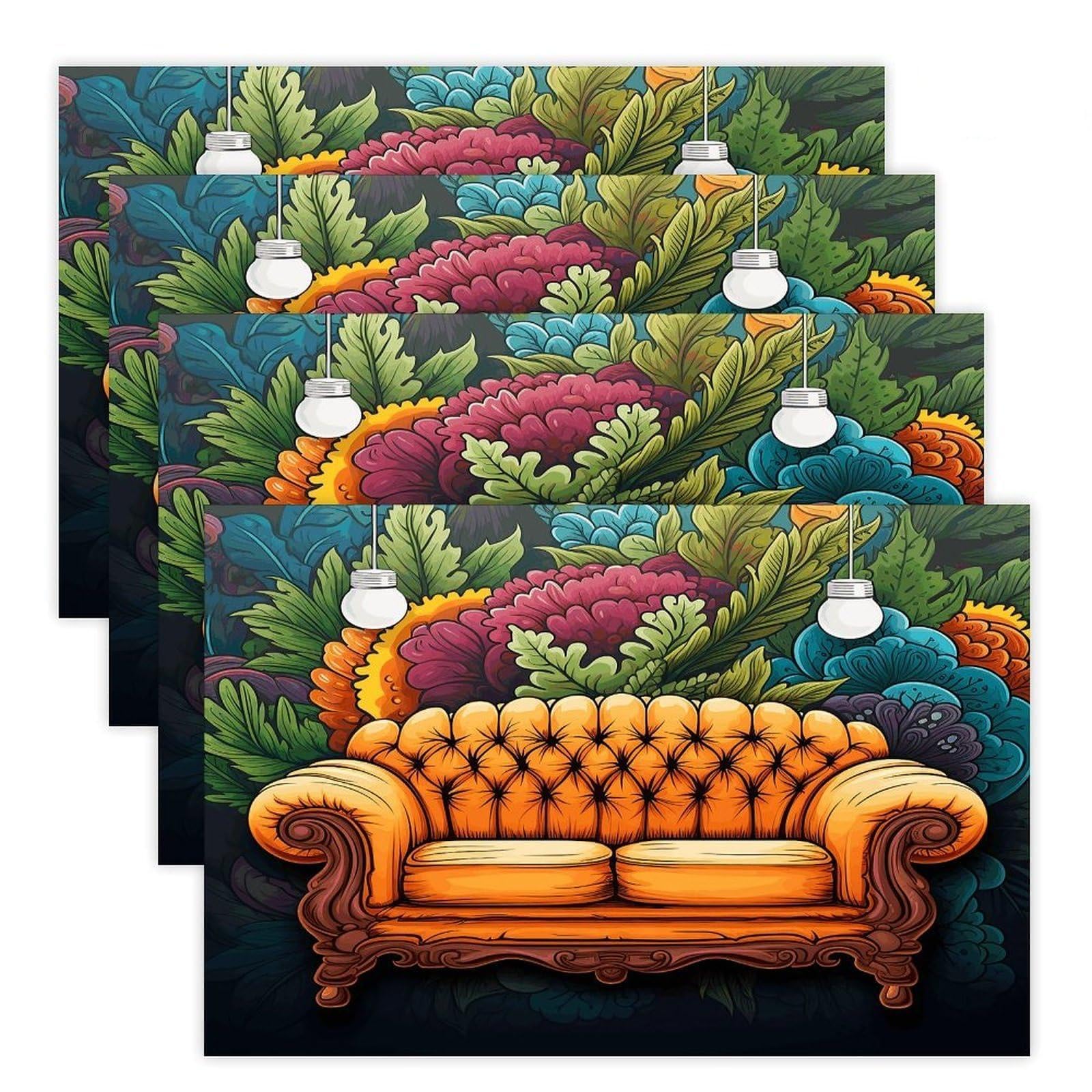 Couch Placemats Non-Slip Heat Resistant Table Mats Flax Washable Cloth Place Mats Easy to Clean Premium Placemat for Kitchen Dining Table Decor Party Outdoor